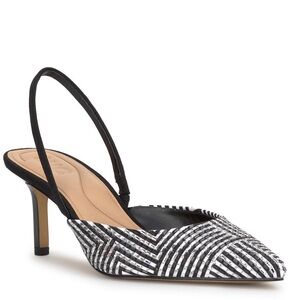 INC International Concepts Black and White Striped Pointed Slingback Heels